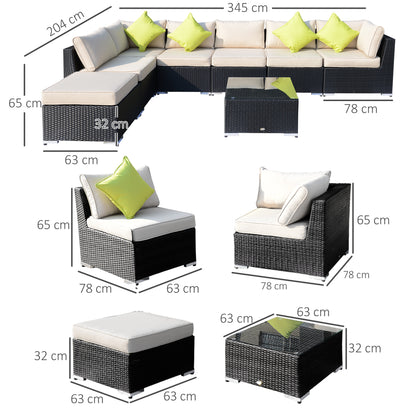 Outsunny 8 Piece Rattan Corner Sofa Set in Black