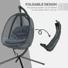 Outsunny Outdoor Swing Chair with Thick Padded Cushion, Patio Hanging Chair with Metal Stand, Egg Chair with Foldable Basket, Cup Holder, for Indoor and Outdoor, Dark Grey