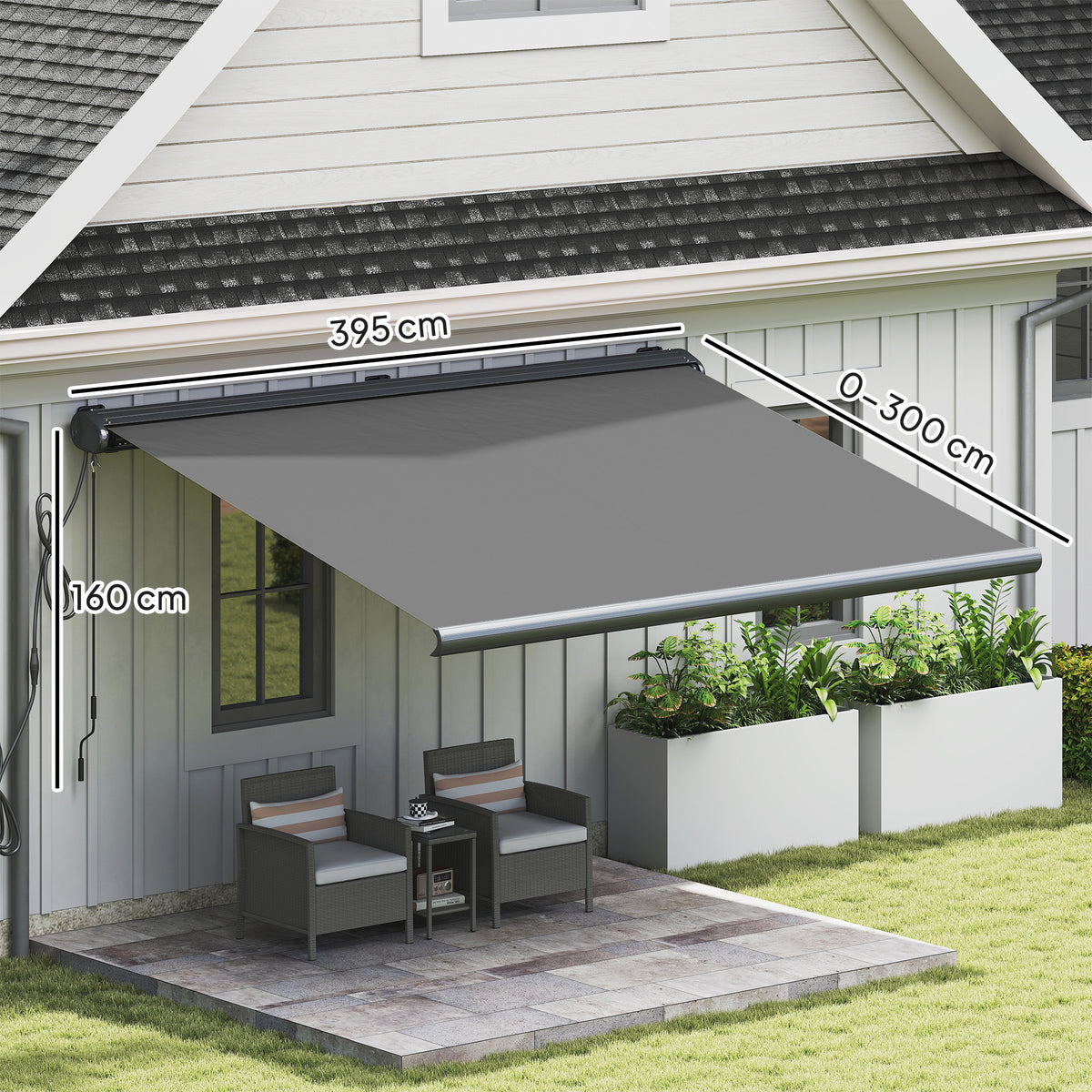 Outsunny Full Cassette Electric Awning with Remote Controller in Dark Grey