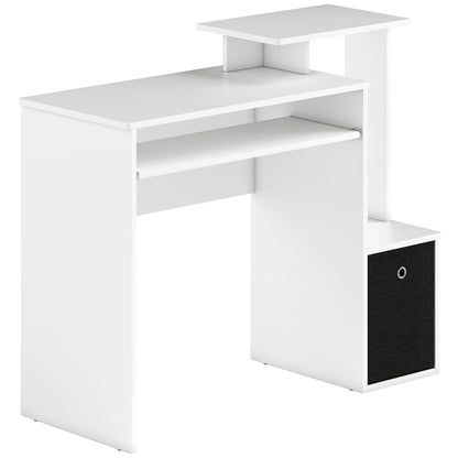 HOMCOM Computer Desk with Sliding Keyboard Tray Storage Drawer Shelf Home Office Workstation White
