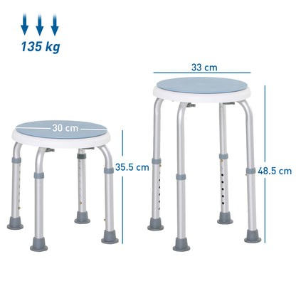 HOMCOM 360√Ç¬∞ Swivel Shower Chair, Height Adjustable Aluminium Shower Stool with Non-Slip Feet for Disabled, Elderly, Blue