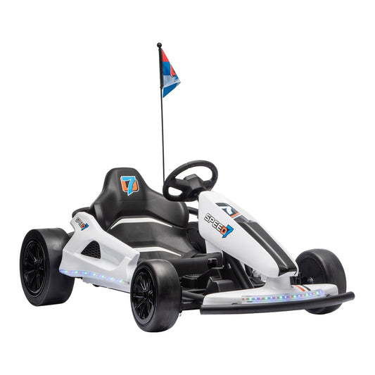 AIYAPLAY 24V Electric Drift Go Kart for Kids with Dual Motors, Soft Start, 12 KM/H High Speed, Headlight, for Ages 6-14, White