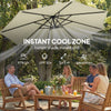 Outsunny 3 m Garden Cantilever Parasol with Cross Base, Sandbag, 360Â° Rotating Overhanging Banana Umbrella, Beige