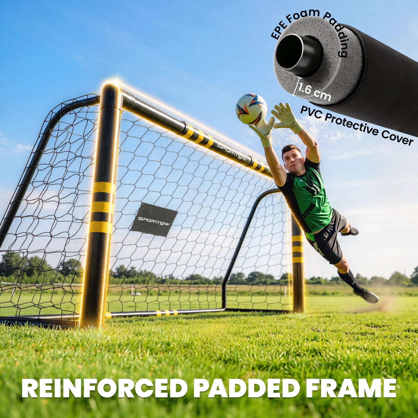 SPORTNOW Football Goal, 6 x 4ft Portable Football Net with EPE Foam Padding, PVC Tube Covers Ground Stakes and Metal Frame