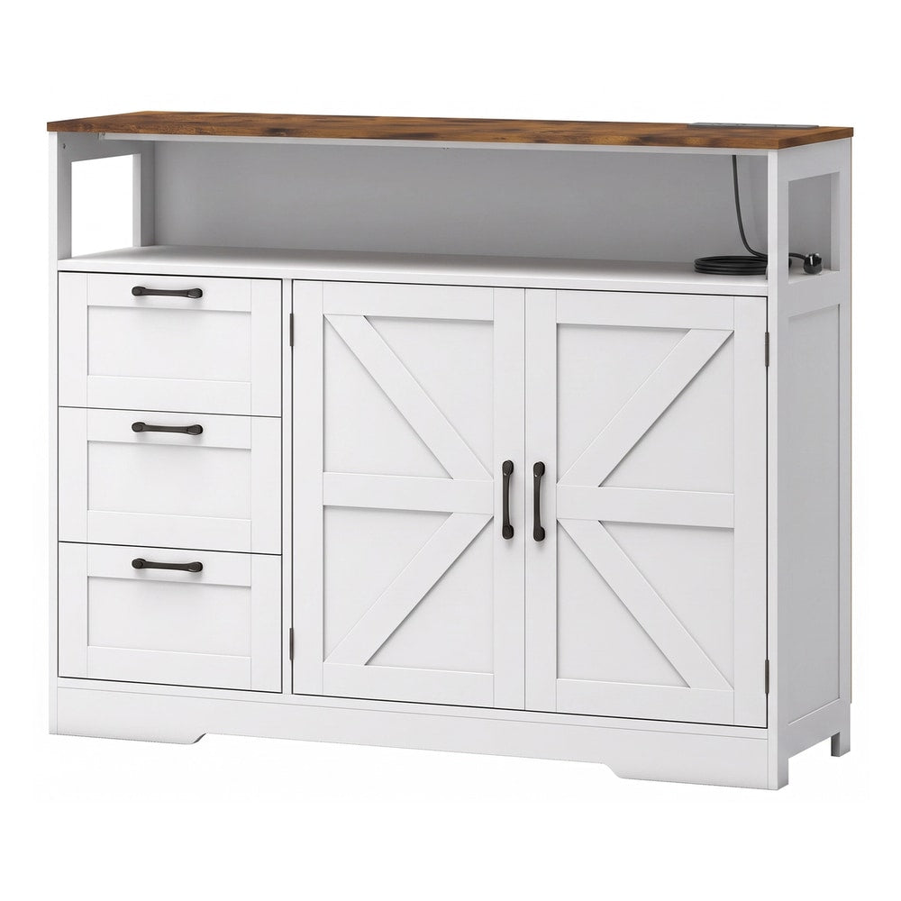 HOMCOM Sideboard Cabinet with Power Outlet in White