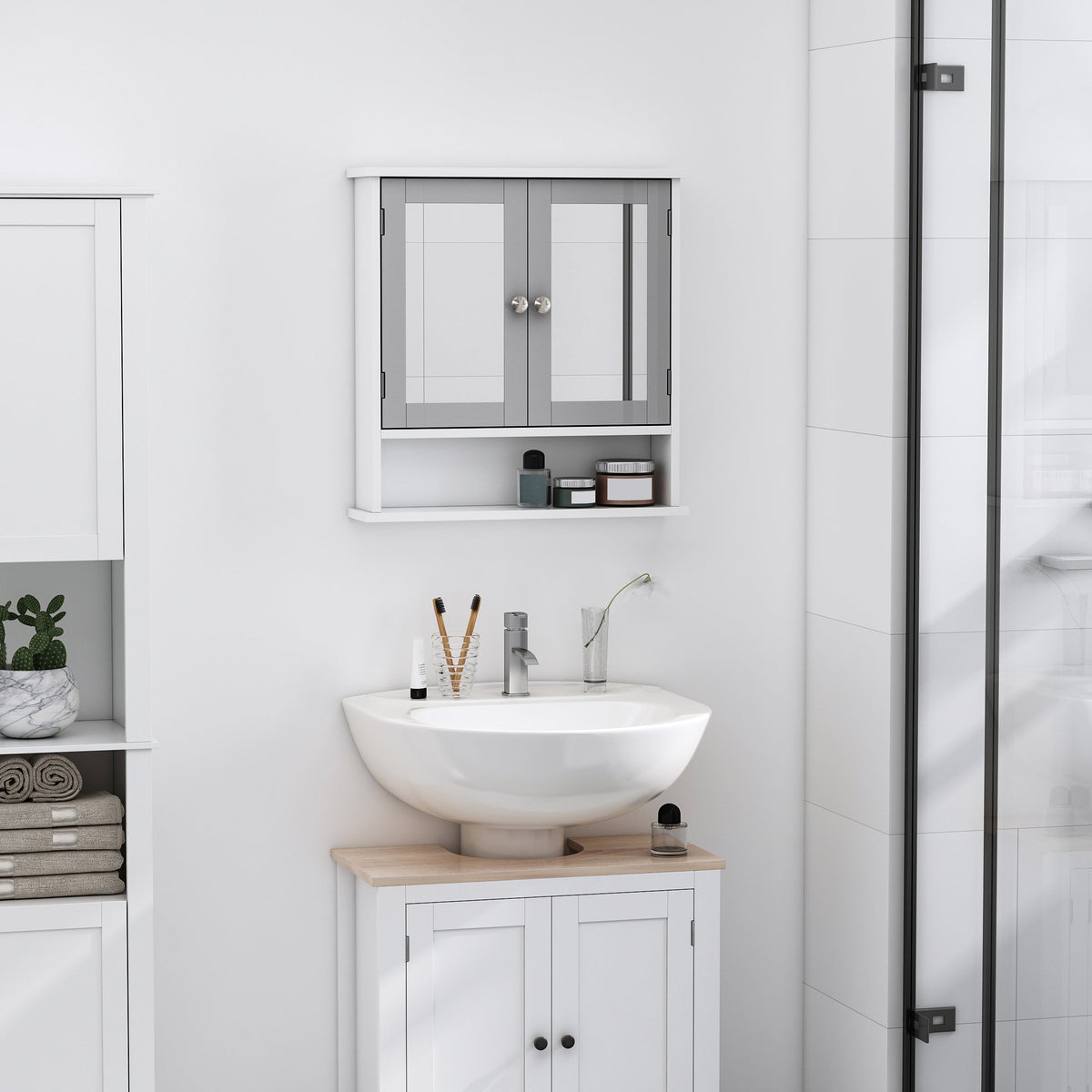 kleankin Bathroom Wall Storage Cabinet - Grey