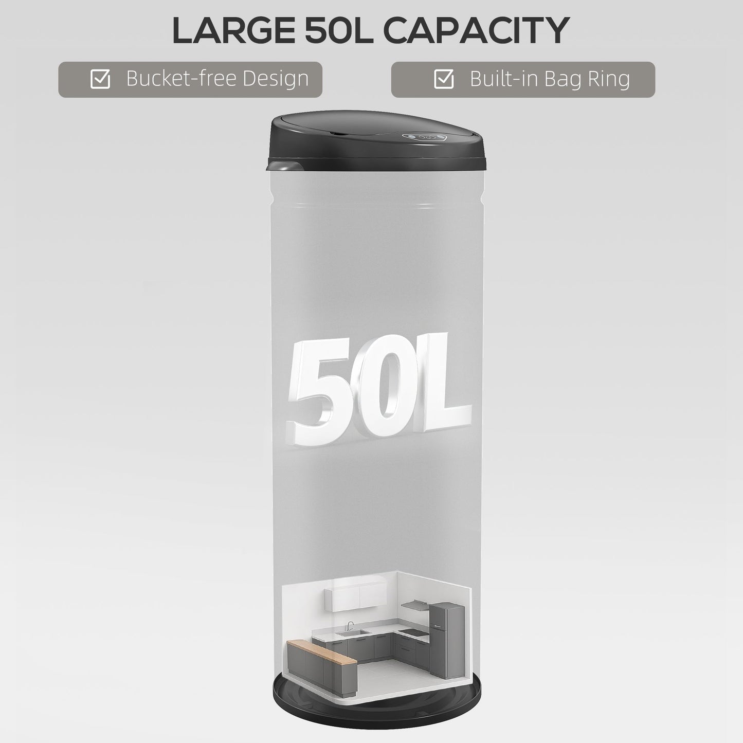 HOMCOM 50L Stainless Steel Sensor Bin - Black