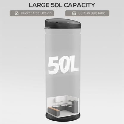 HOMCOM 50L Stainless Steel Sensor Bin - Black