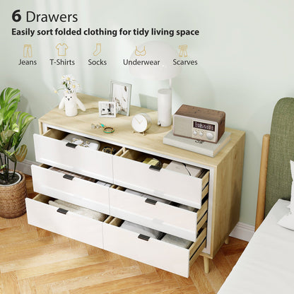 HOMCOM Storage Cabinet, Chest of Drawers with 6 Drawers and 5 Legs for Bedroom, High Gloss White