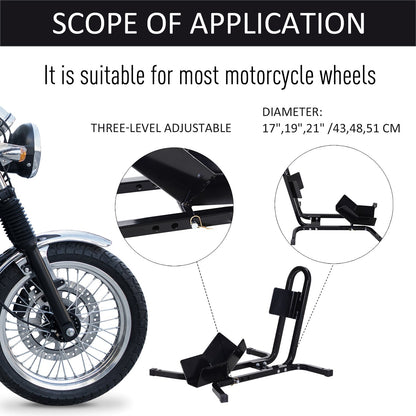 HOMCOM Metal Motorcycle Motorbike Wheel Chock Locking Stand System 17", 19", 21"/43, 48, 51 cm Front Wheels Steel Adjustable Fixing Tyre Holder Support
