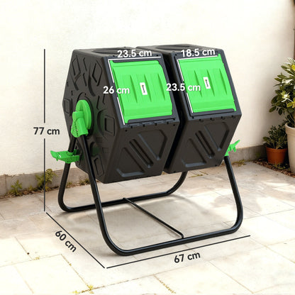 Outsunny 130L Double Chamber Composter - Black