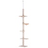 PawHut Floor to Ceiling Cat Tree Height Adjustable 230-260cm, 5-Tier Cat Tower with Scratching Post, Hammock, Perches, Climbing Activity Centre for Indoor Kittens, Beige