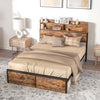 HOMCOM Industrial Double Bed Frame, 4.6FT Steel Bed Base with Storage Headboard, Footboard, Slatted Support and Under Bed Storage, 141 x 207cm, Rustic Brown