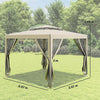Outsunny 3 x 3 m Gazebo, Netting Party Tent, Patio Canopy Outdoor Event Shelter with Double Tier Roof, Beige