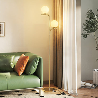 HOMCOM LED Floor Lamp, Modern Standing Lamp with 3 Colour Temperatures, Globe Glass Shades and Foot Switch, Gold Tone