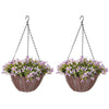 HOMCOM Artificial Flowers in Basket Set of 2, Artificial Hanging Baskets with 75 Leaves and 15 Flowers in Pot, Decorative Plant for Home Office Decor, Purple