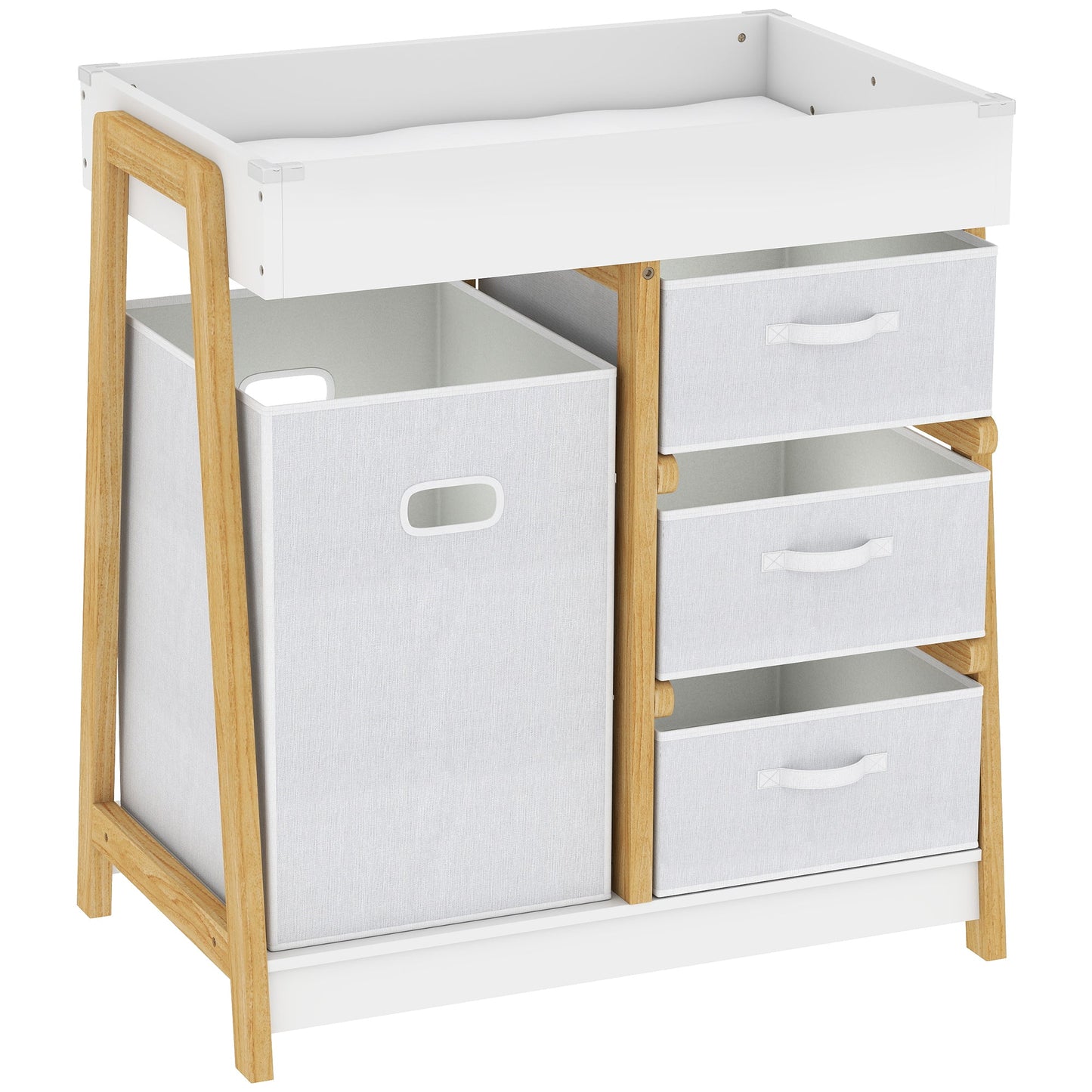 AIYAPLAY Baby Changing Table, Baby Changing Unit with 3 Drawers, Large Basket and Waterproof Pad for Bedroom Nursery, White