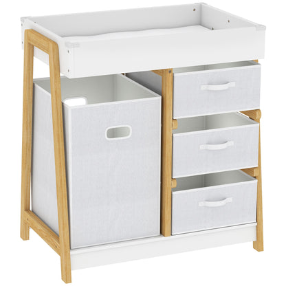 AIYAPLAY Baby Changing Table, Baby Changing Unit with 3 Drawers, Large Basket and Waterproof Pad for Bedroom Nursery, White