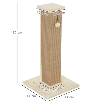 PawHut عمود خدش للقطط عمودي 81 سم، عمود خدش كامل مع حبل الجوت الطبيعي، كرة معلقة، قطيفة ناعمة - بيج