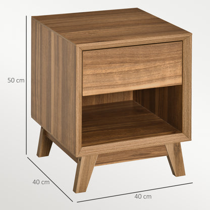 HOMCOM Modern Bedside Table Nightstand in Walnut Brown