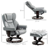 HOMCOM 360Â° Swivel Recliner Chair with Footstool, PU Leather Manual Recliner Armchair with Footstool, Solid Wood Base, Upholstered Reclining Chair for Living Room, Bedroom, Office, Light Grey