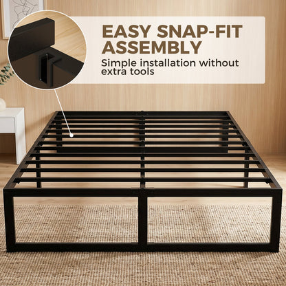 HOMCOM 4ft6 Double Bed Frame with Underbed Storage and Steel Slat Support, 32.5 cm Height, Noise-Free, Black