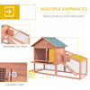 PawHut 2 Tier Rabbit Hutch Outdoor Water Resistant Asphalt Roof Ramp Sliding Tray 144 x 64.5 x 100 cm - Natural wood