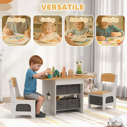 AIYAPLAY Kids Table and Chair Set, Toddler Table and 2 Chairs Set with 6 Removable Drawers, for Boys Girls Ages 3-8, Natural