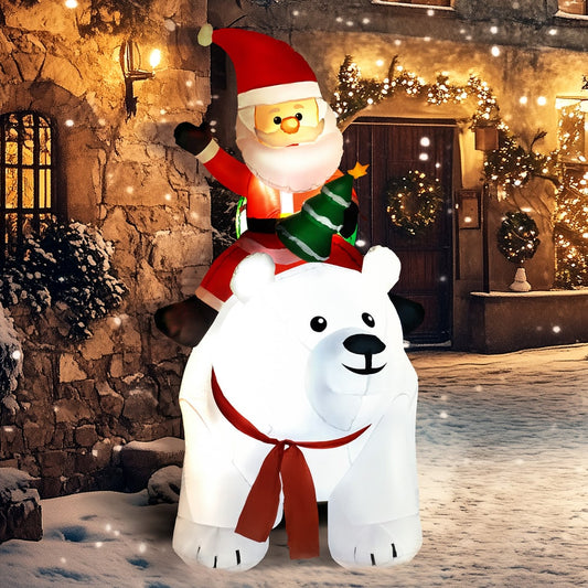 Outsunny 6.6ft Inflatable Santa Riding Polar Bear Decoration in White