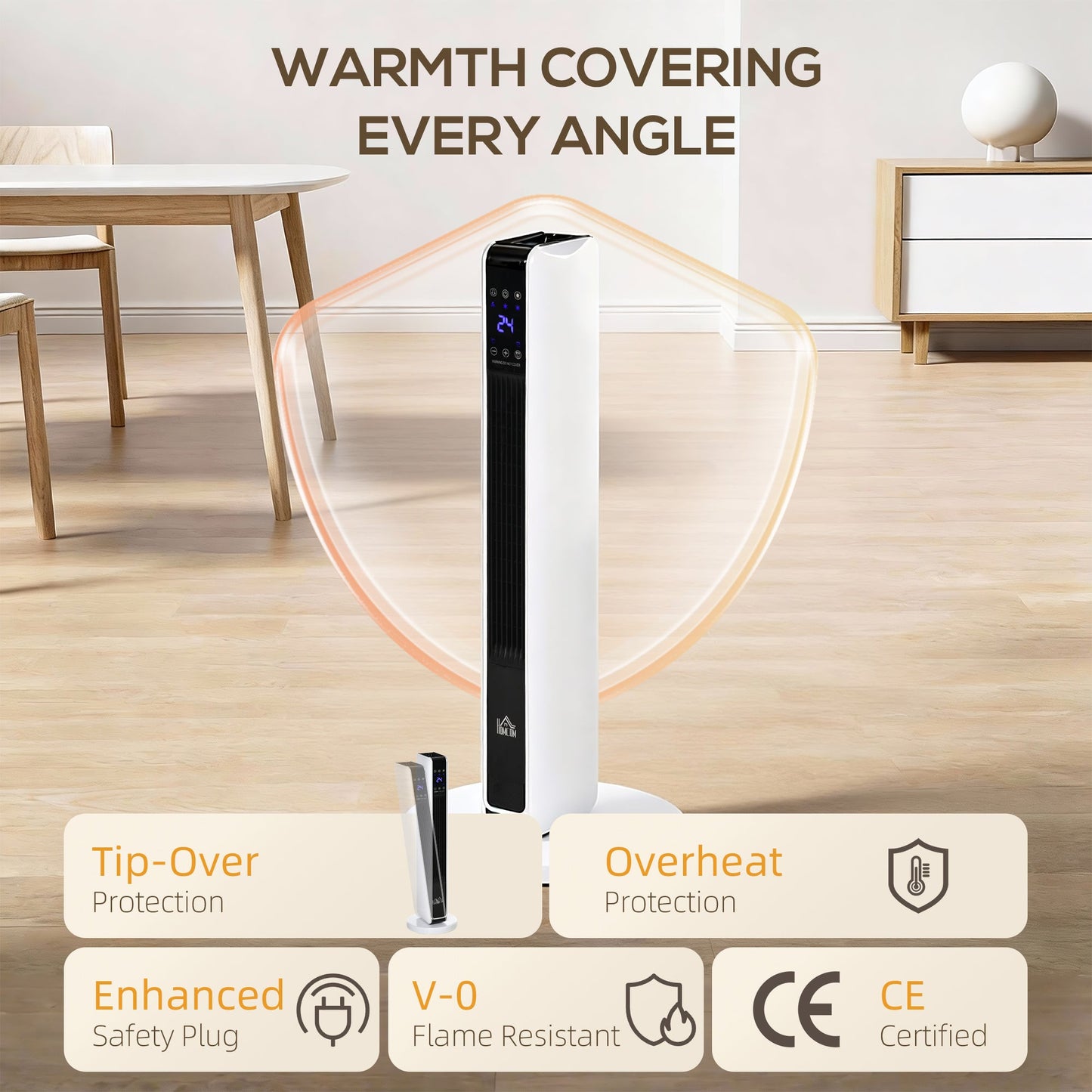 HOMCOM 1100W/2200W Space Heater with 65° Oscillation, Electric Heater with 2 Heat and Fan, 8-Hour Timer, Overheat & Tip Over Protection for Bedroom, 29 inch