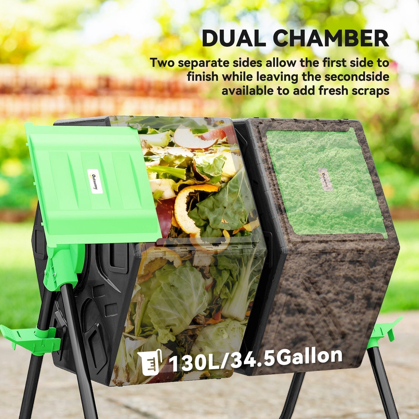 Outsunny 130L Double Chamber Composter - Black