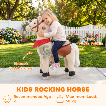 Ride on Horse Pedal Ride On Walking Horse Toy Rotatable Head Neighing Sound in Light Brown