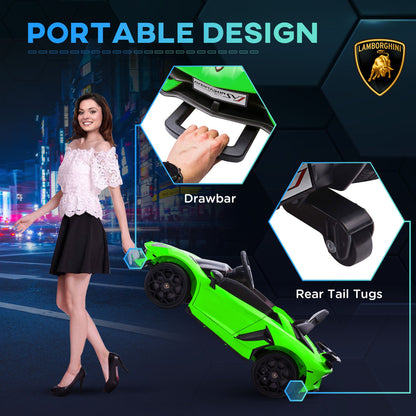 سيارة كهربائية للأطفال HOMCOM Lamborghini مرخصة 12 فولت مع أبواب فراشة، جهاز تحكم عن بعد، موسيقى، بوق، نظام تعليق - أخضر