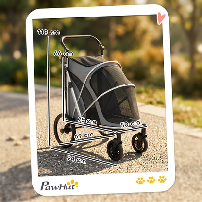 PawHut Dog Stroller, Easy Folding Pet Stroller for Small and Medium Dogs with Shock Absorption, Maximum Load 20 kg, Grey