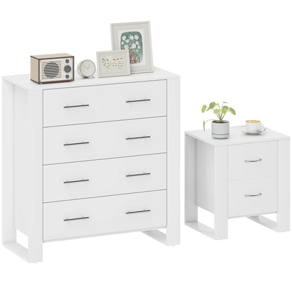 HOMCOM Bedroom Furniture Set, Drawer Chest and Nightstand, Modern White
