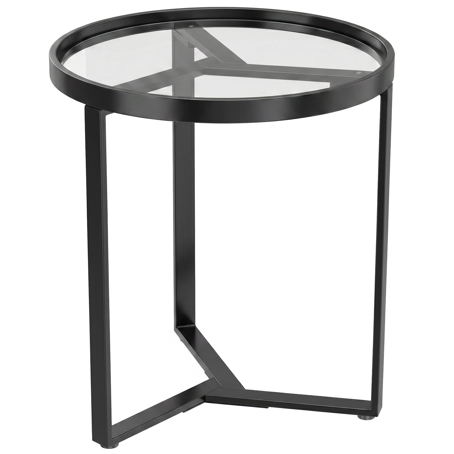 HOMCOM Round Side Table with Tempered Glass Top and Geometric Metal Frame for Small Space, Black