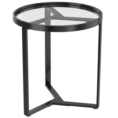HOMCOM Round Side Table with Tempered Glass Top and Geometric Metal Frame for Small Space, Black