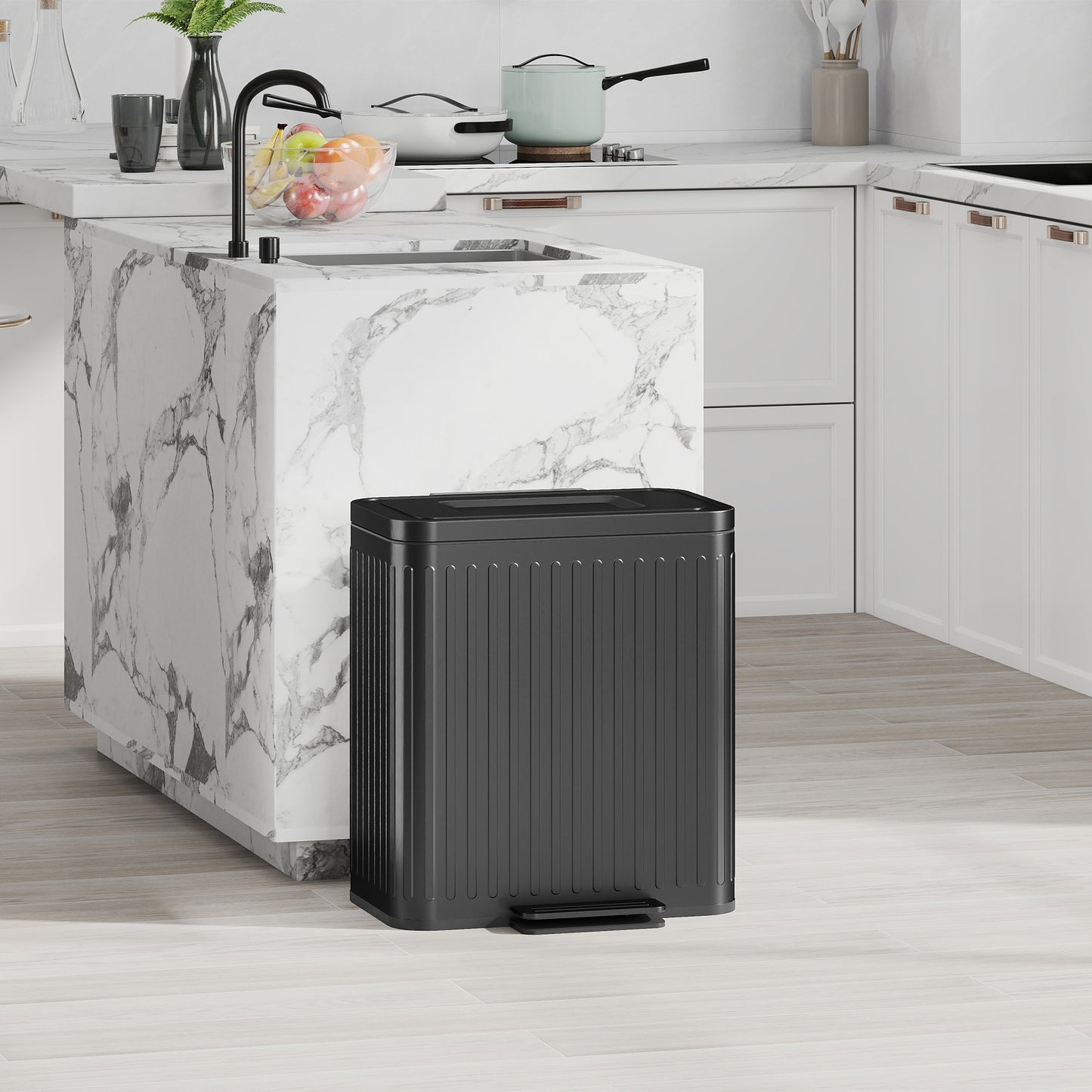 HOMCOM 40L Dual Compartment Rubbish Bin, with Soft-Close Lid - Black