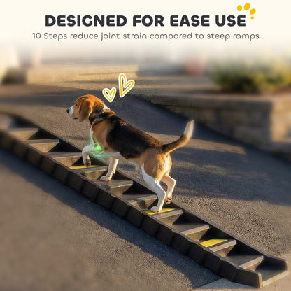 PawHut Dog Car Ramp with Anti-Slip Steps, 10-Steps Pet Stairs for Pets to Access Cars and High Beds, Black