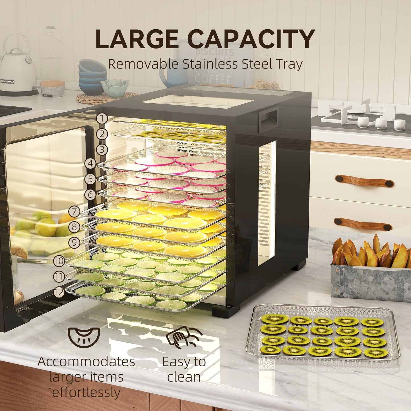 HOMCOM 12-Tray 40-70℃ Food Dehydrator - Black