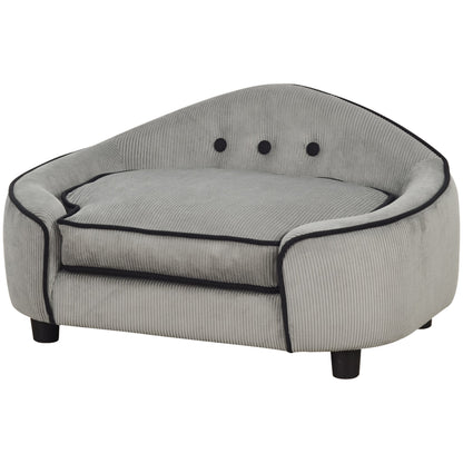 PawHut Dog Sofa for XS and S Size Dogs, Pet Chair Bed with Soft Cushion, Cat Sofa Couch with Washable Cover, Wooden Frame, 66.5 x 45 x 35.5 cm, Grey