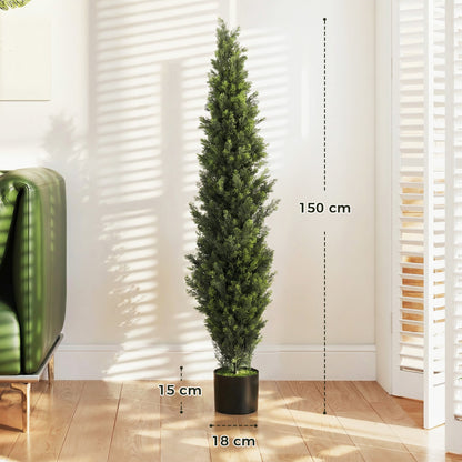 HOMCOM Set of 2 Decorative Artificial Plants Cypress in Weighted Pot, Fake Plant with 2035 Leaves, 150 cm