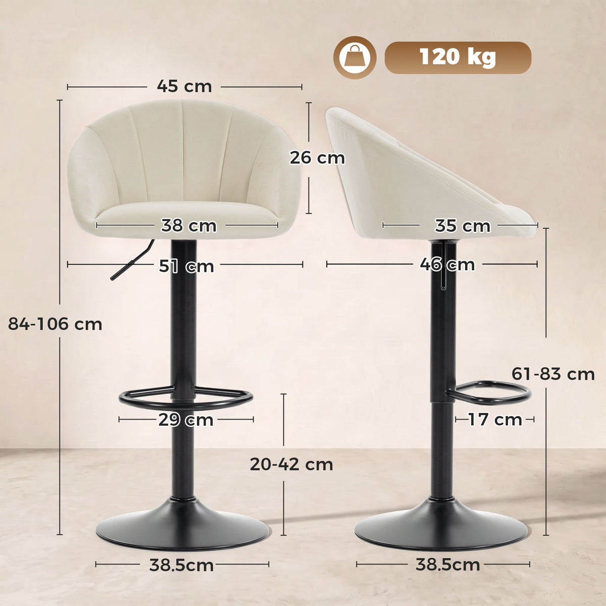 HOMCOM Stool Counter Backs in Cream