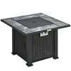 Outsunny Outdoor PE Rattan Gas Fire Pit Table, Patio Square Propane Heater with Marble Desktop, Rain Cover, Glass Windscreen, and Glass Stones, 50,000 BTU, Black