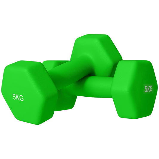 SPORTNOW 2 x 5kg Hexagonal Dumbbells Weights Set with Non-Slip Grip for Home Gym Workout, Green