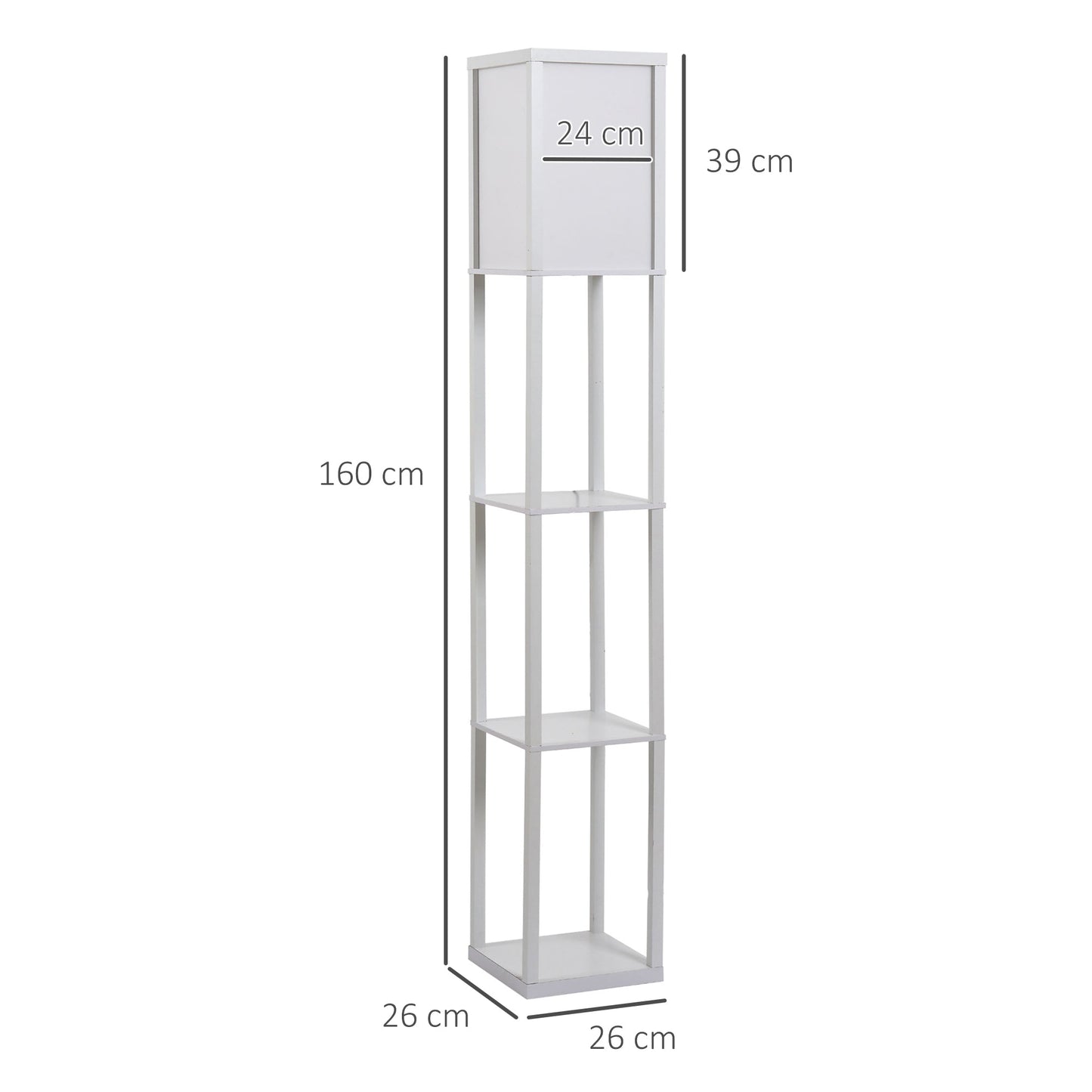 HOMCOM 3-Tier Floor Lamp, Floor Light with Storage Shelf, Reading Standing Lamp with Acrylic Shade for Living Room, Bedroom, Kitchen, Dining Room, Office, Dorm, 160cm, White