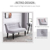 HOMCOM Velvet 2 Seater Sofa, Button Tufted Wingback Loveseat with Rubber Wood Legs for Living Room, Bedroom, Grey