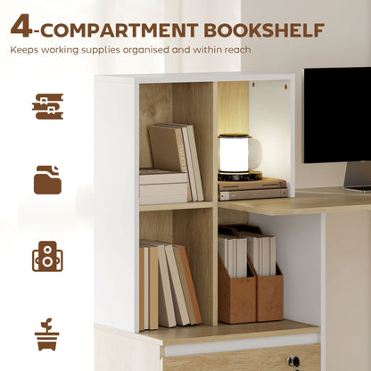 HOMCOM Computer Desk, Office Desk with Bookshelf, File Drawer and Legal Hanging File Holders, Oak Wood Effect