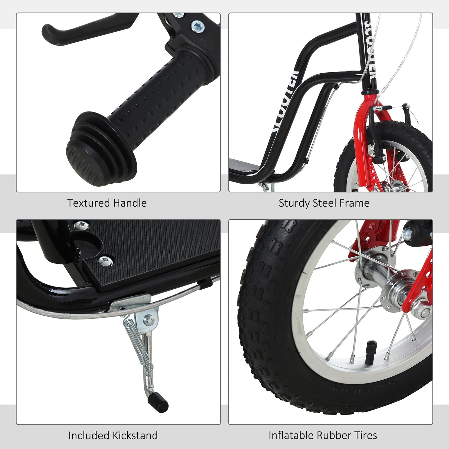 HOMCOM Teen Kick Scooter with Adjustable Handlebar, Inflatable Wheels, Two Brakes, Black