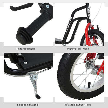 HOMCOM Teen Kick Scooter with Adjustable Handlebar, Inflatable Wheels, Two Brakes, Black